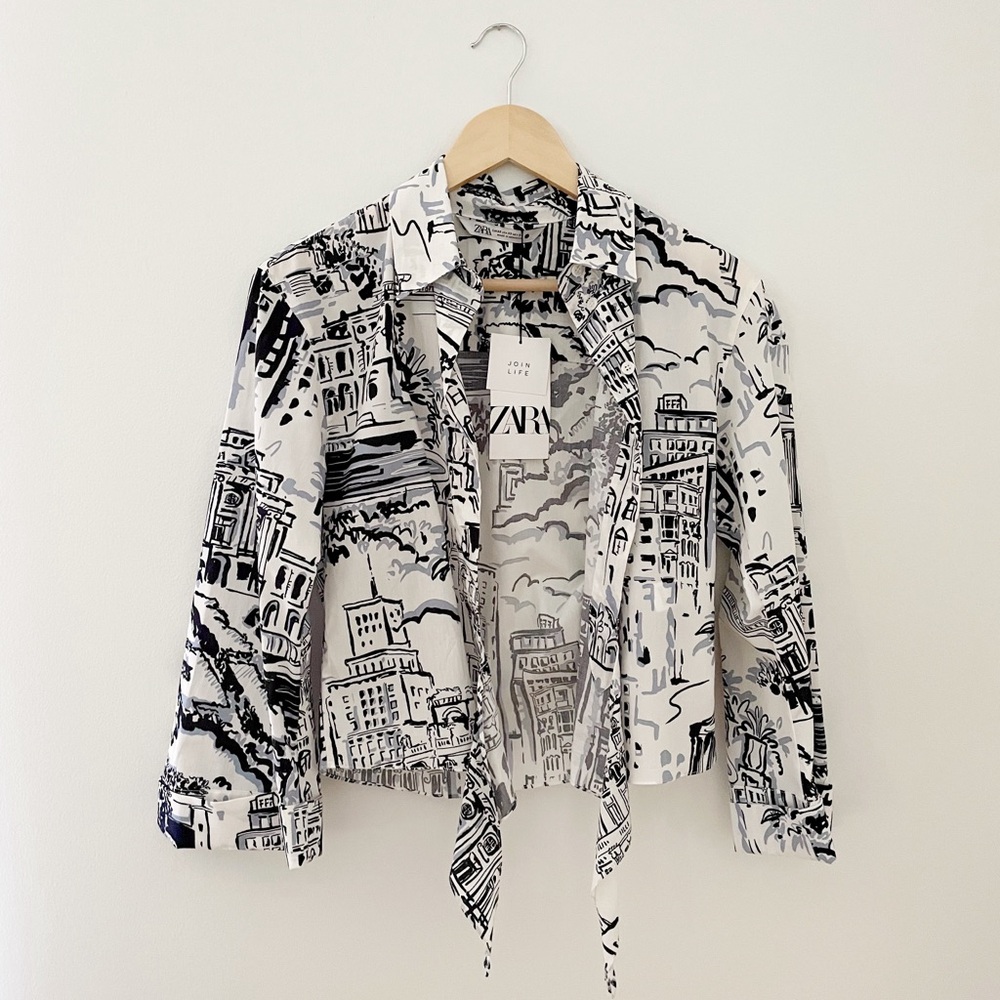 NWT Zara Italian Print Button-Up, XS